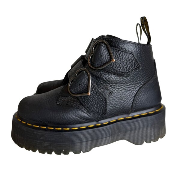 Dr. Martens Devon Heart Leather Boots US 5 Black Pebbled Finish Chunky Platform - Picture 3 of 8